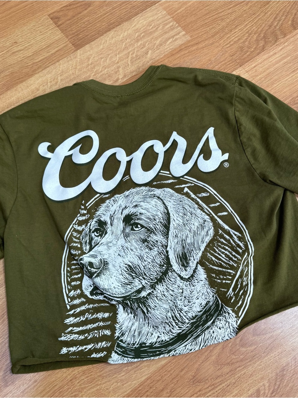 Coors Olive Green Short Sleeve Tee with White Dog Graphic